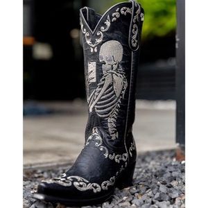 Old Gringo Skeleton Selfie Black Leather Embroidered Cowboy Boots 8